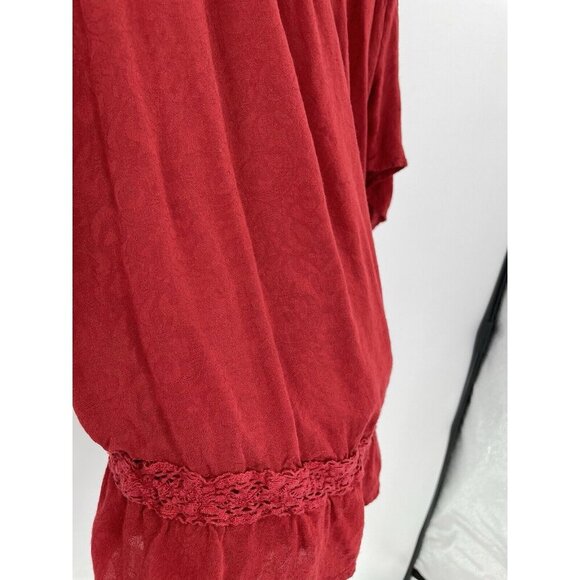 Knox Rose Women’s Red Embroidered Cold Shoulder Tie Sleeve Blouse Sz Small Boho - Picture 5 of 10